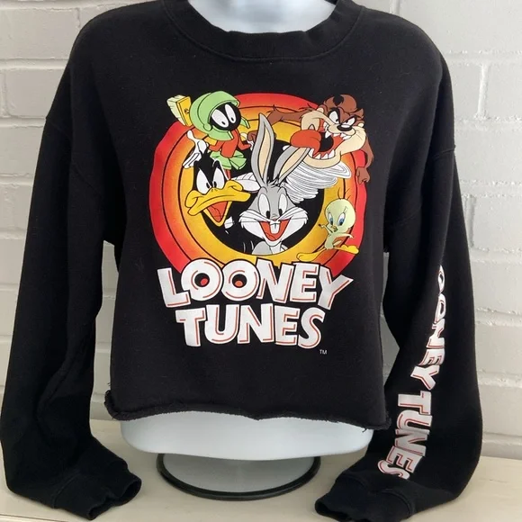 Girls Teens Looney Tunes Black Long-Sleeve Midriff Sweatshirt - Picture 6 of 6